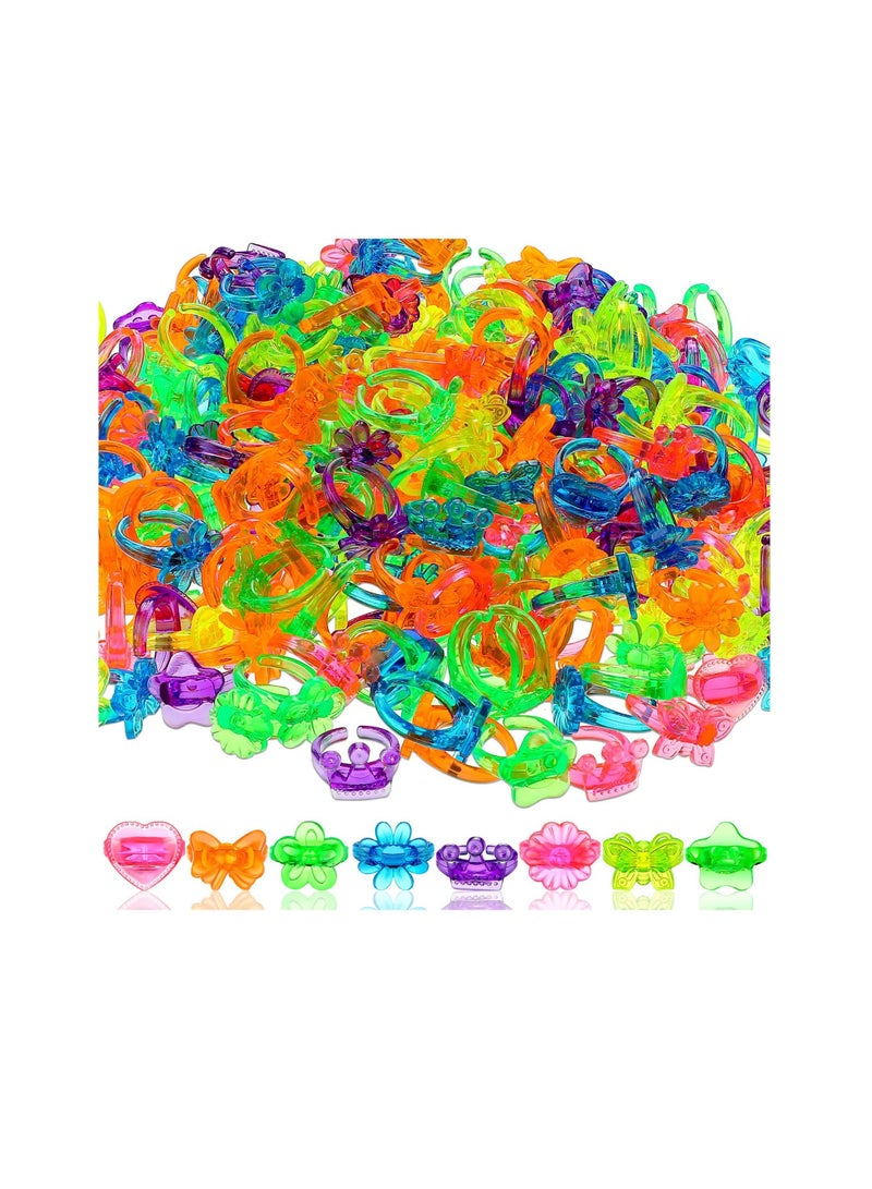 Excefore 200 Pcs Plastic Glitter Rings, Bulk Party Favors for Kids, Assorted Colors and Designs, Perfect for Parties, Carnival Prizes, Goodie Bag Favors for Kids - Image 1