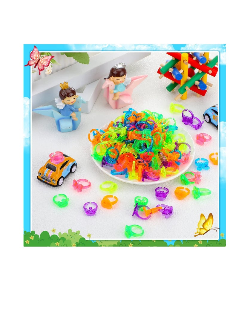 Excefore 200 Pcs Plastic Glitter Rings, Bulk Party Favors for Kids, Assorted Colors and Designs, Perfect for Parties, Carnival Prizes, Goodie Bag Favors for Kids - Image 2