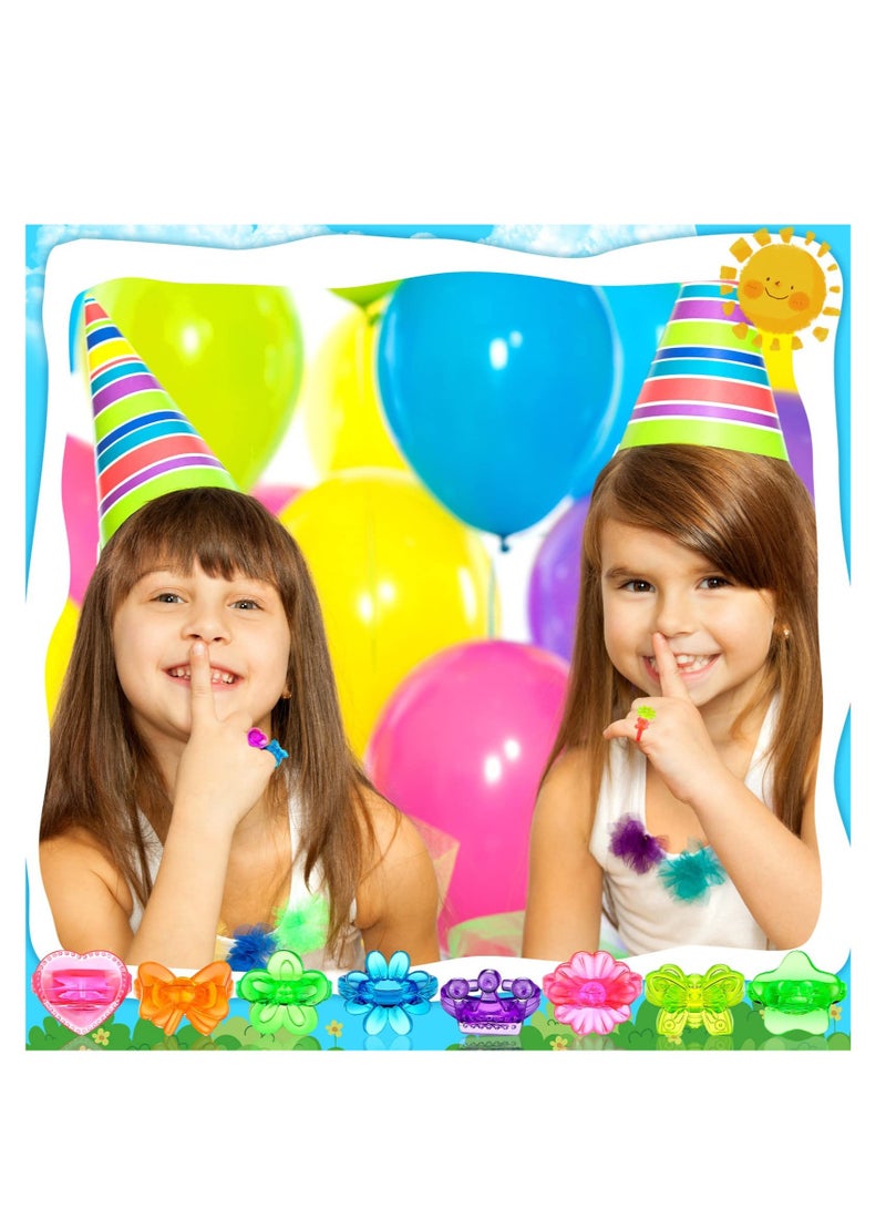 Excefore 200 Pcs Plastic Glitter Rings, Bulk Party Favors for Kids, Assorted Colors and Designs, Perfect for Parties, Carnival Prizes, Goodie Bag Favors for Kids - Image 5