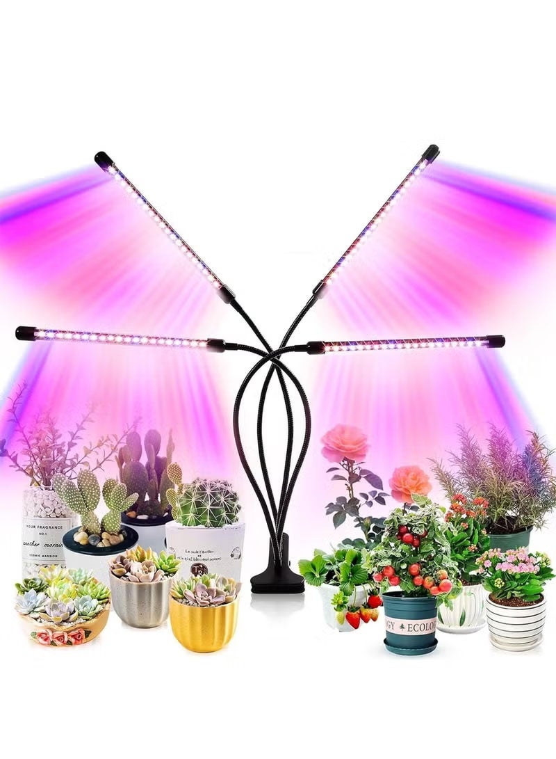 تنمو ضوء مع حامل 4 أضواء تنمو الرأس للنباتات الداخلية مع الطيف الأحمر الأزرق LED تنمو ضوء قابل للتعديل معقوفة مناسبة لنمو النباتات المختلفة - Image 1