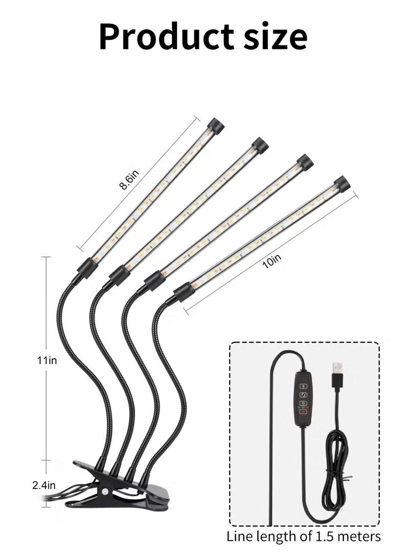 تنمو ضوء مع حامل 4 أضواء تنمو الرأس للنباتات الداخلية مع الطيف الأحمر الأزرق LED تنمو ضوء قابل للتعديل معقوفة مناسبة لنمو النباتات المختلفة - Image 2