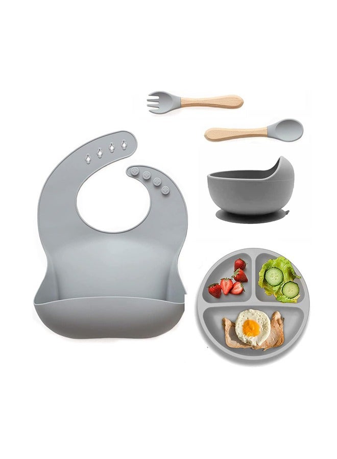 MIXDE Silicone Baby Feeding Set, Toddler Divider Plate And Bowl with Suction, BPA Free Baby Tableware