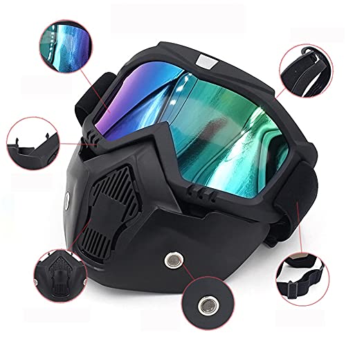Ramanta Goggle Face Mask Anti Scratch UV Protective Face & Eyewear Mask Storm Trooper Detachable Goggles Face Mask Windproof Dirt Shield with Soft Foam Padded for Cycling, Bikes, Off Road (Rainbow) - Image 2