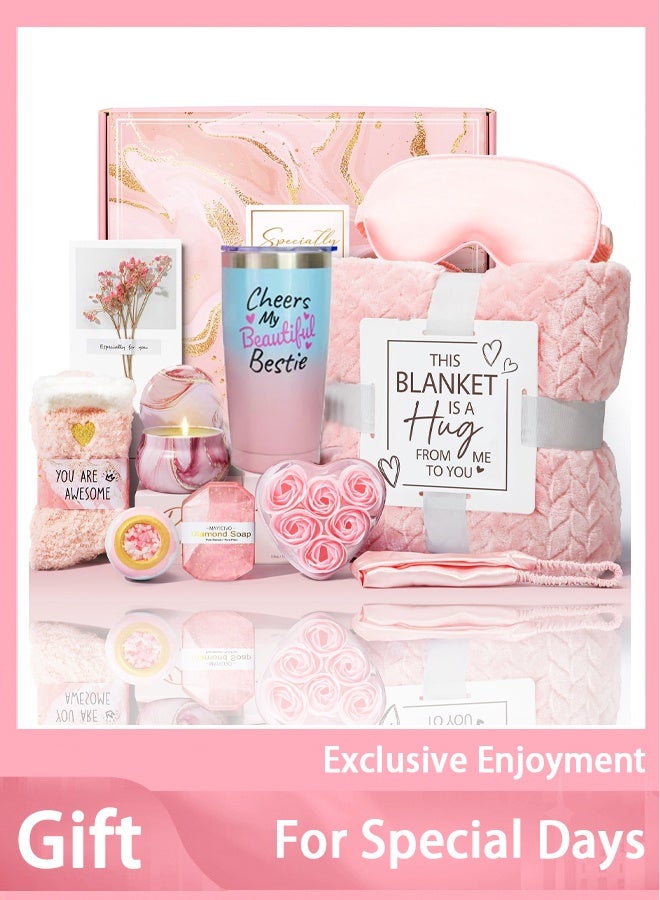 Arabest Gifts for Women Luxury Rose Spa Gift Set,12-in-1 Premium Care Package with 20oz Pink Gradient Tumbler (304 Stainless Steel), Bath Salt Ball, Diamond Soap, Soy Candle, Floral Blanket, Satin Sleep Mask, Perfect Mothers Day Valentine Gifts for Her - Image 1