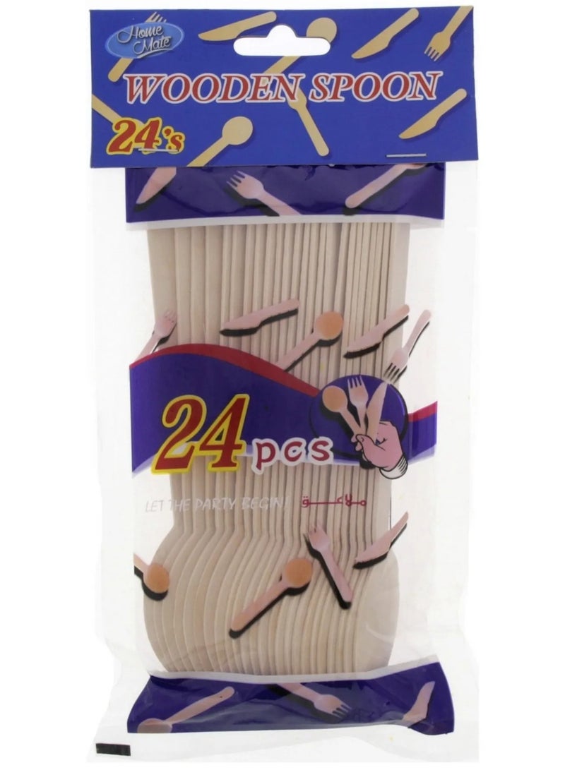 Home Mate Wooden Spoon 24 Pcs Disposable Cutlery