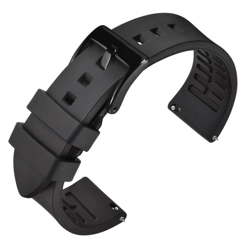 ANNEFIT Premium Silicone Watch Band Quick Release Fluoro Rubber Strap 18mm with Black Buckle Black - Image 2