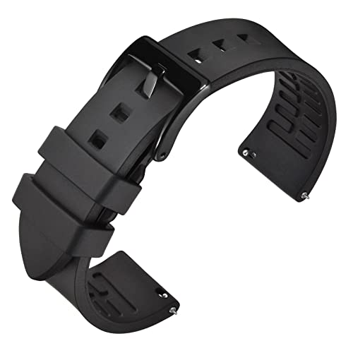 ANNEFIT Premium Silicone Watch Band Quick Release Fluoro Rubber Strap 18mm with Black Buckle Black - Image 1