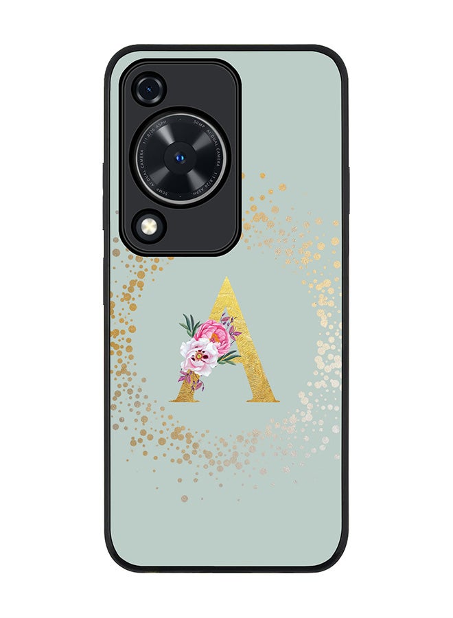 Stylizedd Rugged Black edge case for Huawei nova Y72 / Huawei Enjoy 70 4G,Slim fit Custom Monogram Initial Letter Floral Pattern Alphabet - A (Light Grey) - Image 1