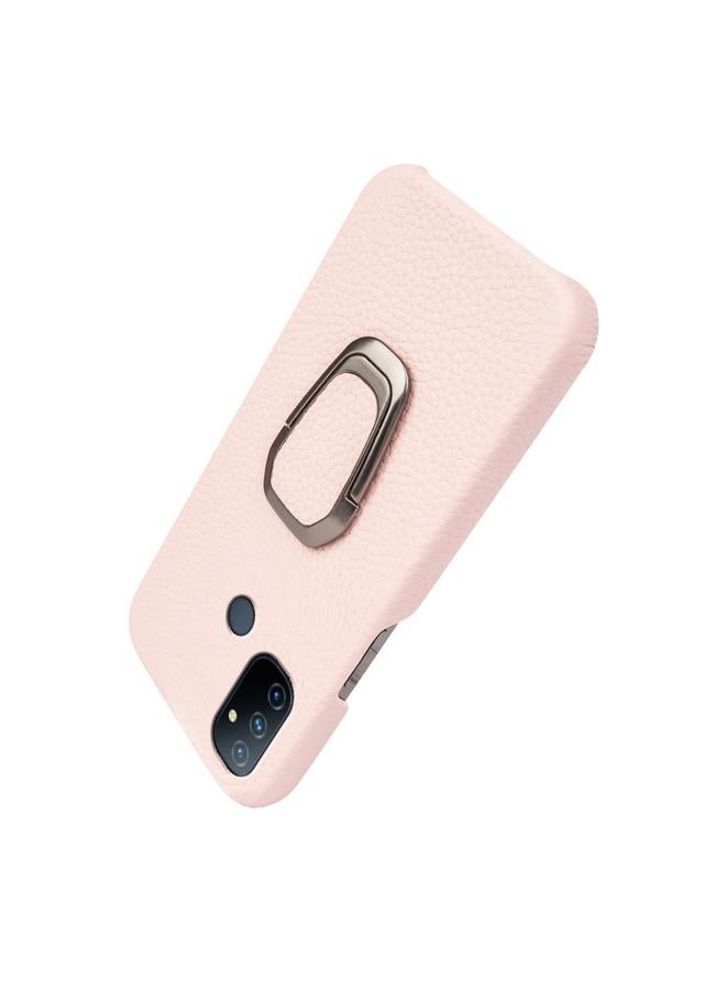 اس-توب جراب لهاتف OnePlus Nord N100 مزود بحلقة من الجلد الطبيعي بتصميم ليتشي - Image 5