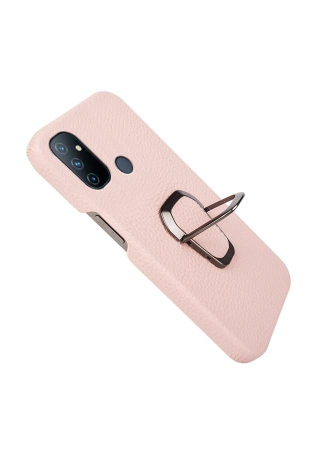 اس-توب جراب لهاتف OnePlus Nord N100 مزود بحلقة من الجلد الطبيعي بتصميم ليتشي - Image 4