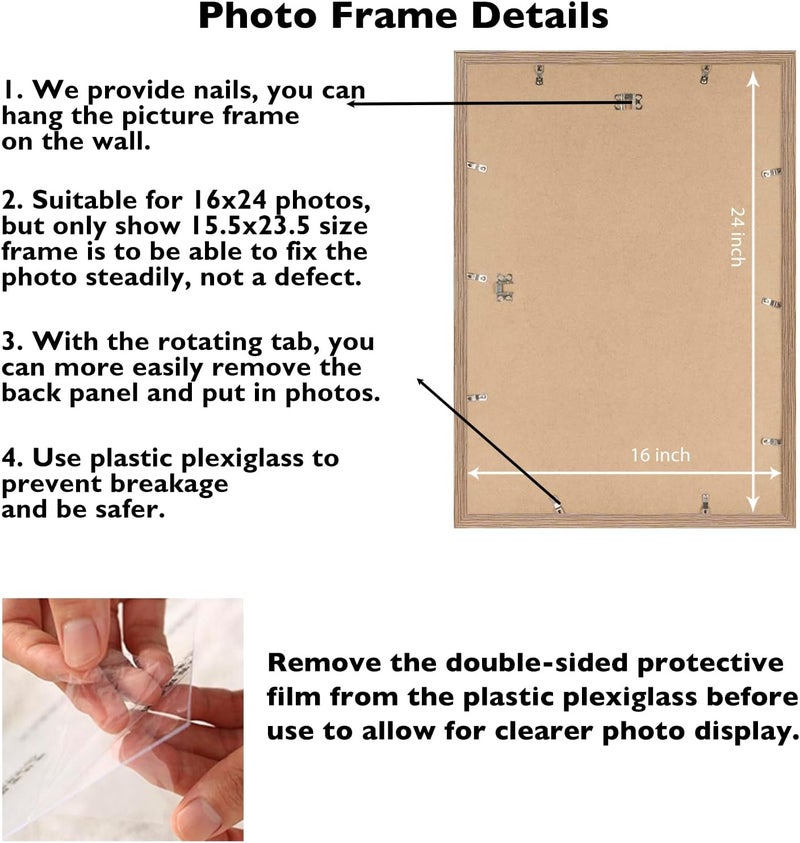 JCJMY 16x24 Picture Frame for Poster Photo Picture and 40x60 cm Canvas, Horizontal and Vertical Formats for Wall Hanging, 16 x 24 Wall Gallery Frame for 16 by 24 Photos Posters, Rustic Brown - Image 4
