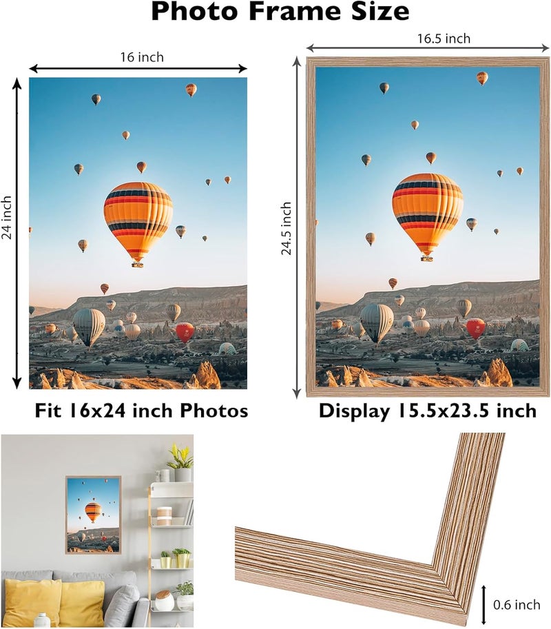JCJMY 16x24 Picture Frame for Poster Photo Picture and 40x60 cm Canvas, Horizontal and Vertical Formats for Wall Hanging, 16 x 24 Wall Gallery Frame for 16 by 24 Photos Posters, Rustic Brown - Image 3