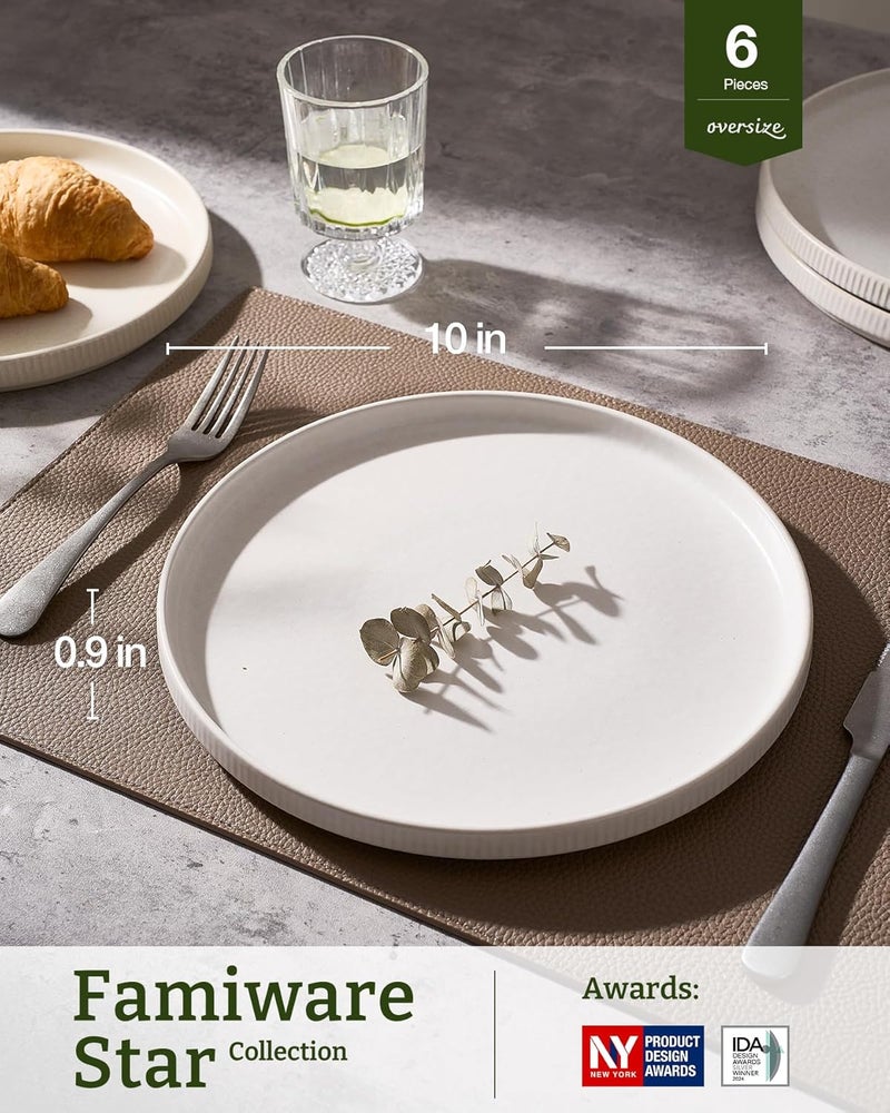famiware Star Dinner Plates Set for 6, 10-Inch Scratch Resistant Stoneware Dinnerware, Matte White - Image 3