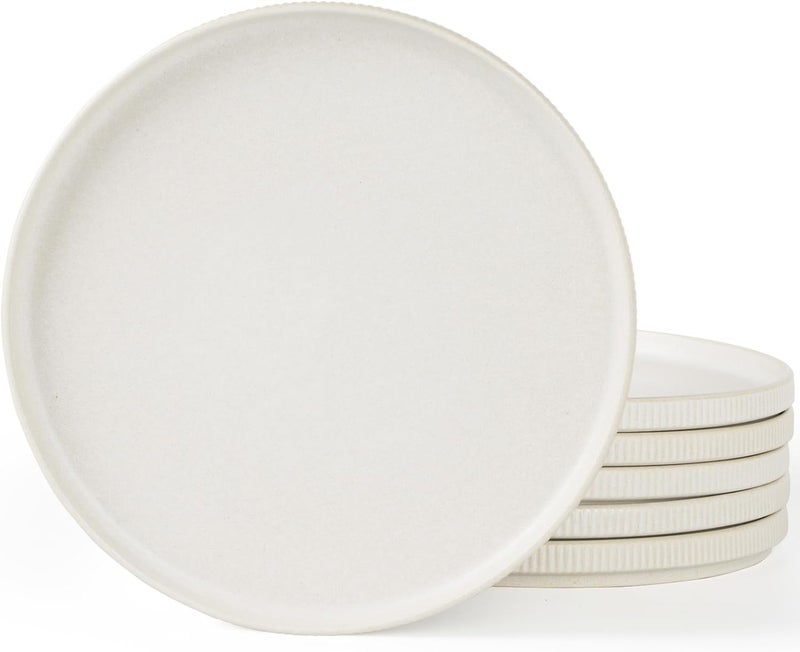 famiware Star Dinner Plates Set for 6, 10-Inch Scratch Resistant Stoneware Dinnerware, Matte White - Image 1