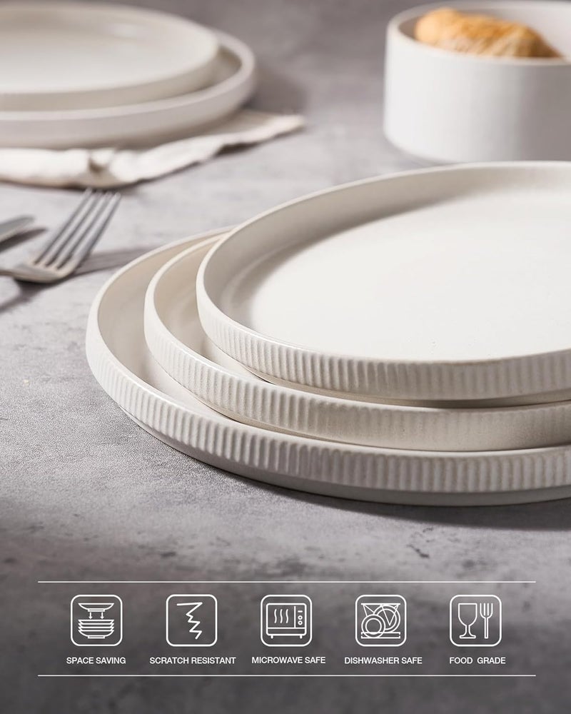 famiware Star Dinner Plates Set for 6, 10-Inch Scratch Resistant Stoneware Dinnerware, Matte White - Image 4