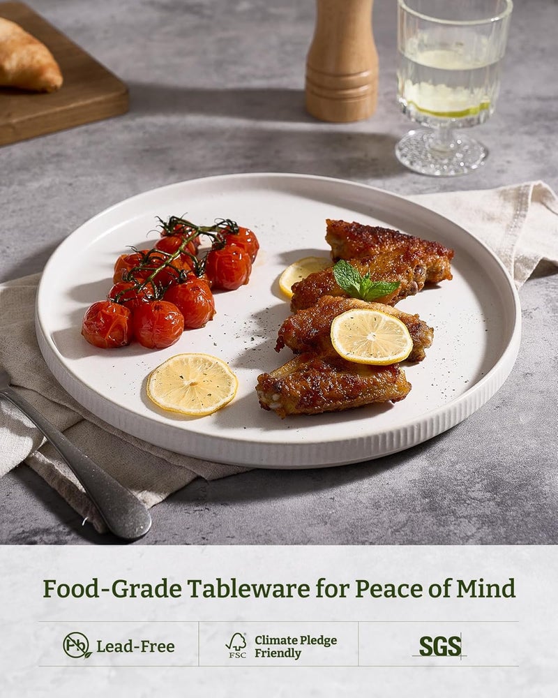 famiware Star Dinner Plates Set for 6, 10-Inch Scratch Resistant Stoneware Dinnerware, Matte White - Image 5