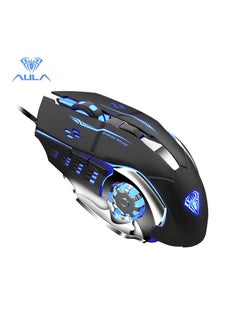 AULA S20 Gaming Mouse, Wired USB Computer Mouse with RGB LED Backlit, DPI Adjustable, PC Gaming Mice with 6 Programmable Macro Buttons for Desktop, Laptop, PC, Mac - Black