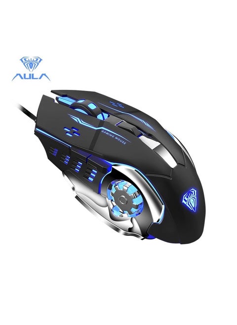 AULA S20 Gaming Mouse, Wired USB Computer Mouse with RGB LED Backlit, DPI Adjustable, PC Gaming Mice with 6 Programmable Macro Buttons for Desktop, Laptop, PC, Mac - Black