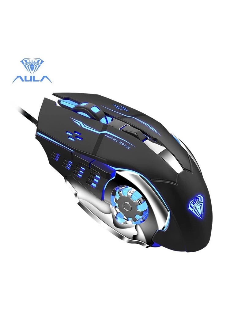 AULA - AULA S20 Gaming Mouse, Wired USB Computer Mouse with RGB LED Backlit, DPI Adjustable, PC Gaming Mice with 6 Programmable Macro Buttons for Desktop, Laptop, PC, Mac - Black - Image 1