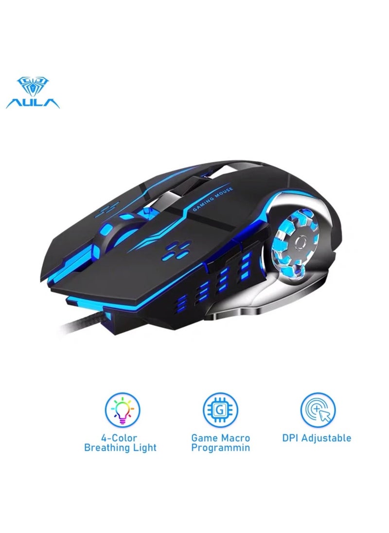 AULA - AULA S20 Gaming Mouse, Wired USB Computer Mouse with RGB LED Backlit, DPI Adjustable, PC Gaming Mice with 6 Programmable Macro Buttons for Desktop, Laptop, PC, Mac - Black - Image 1