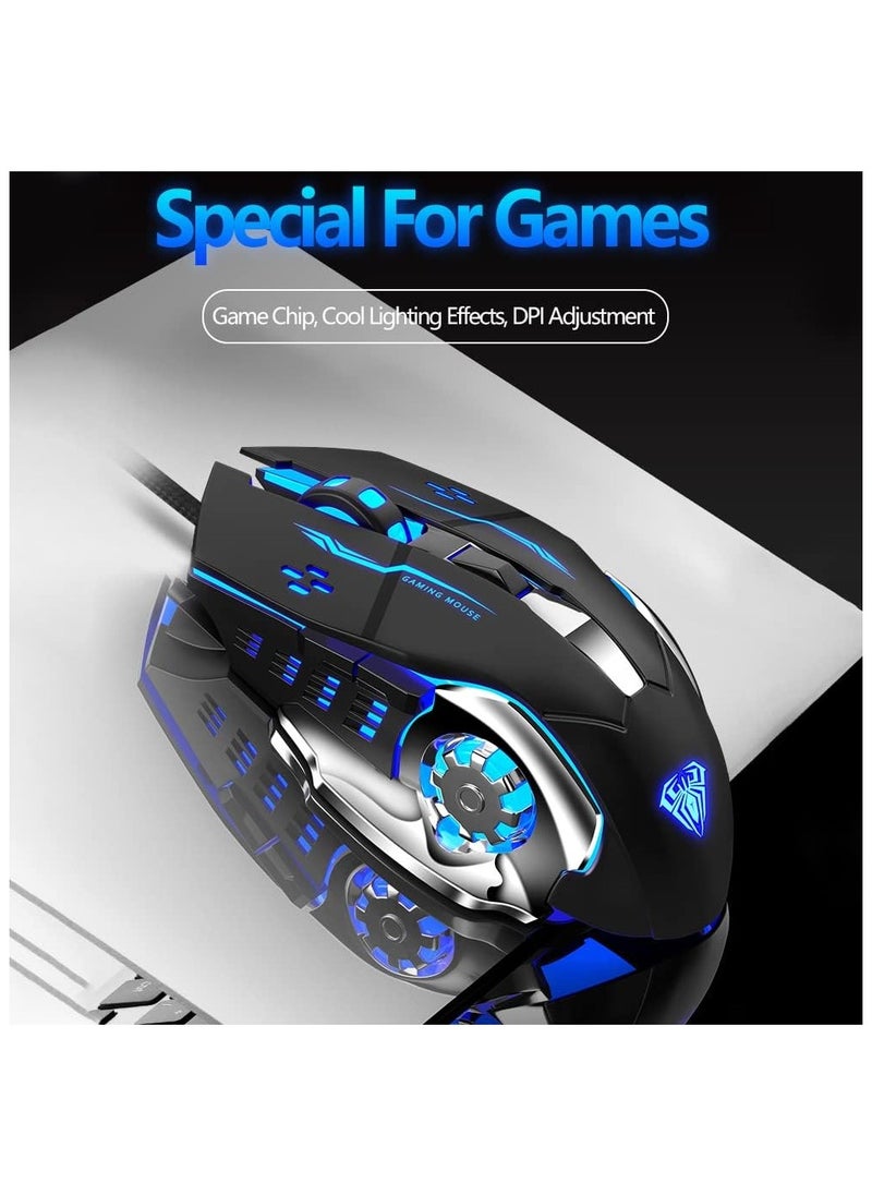 AULA - AULA S20 Gaming Mouse, Wired USB Computer Mouse with RGB LED Backlit, DPI Adjustable, PC Gaming Mice with 6 Programmable Macro Buttons for Desktop, Laptop, PC, Mac - Black - Image 1