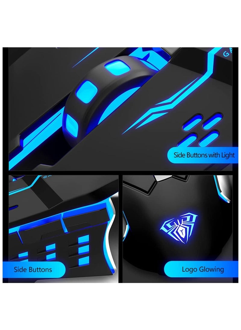 AULA - AULA S20 Gaming Mouse, Wired USB Computer Mouse with RGB LED Backlit, DPI Adjustable, PC Gaming Mice with 6 Programmable Macro Buttons for Desktop, Laptop, PC, Mac - Black - Image 1
