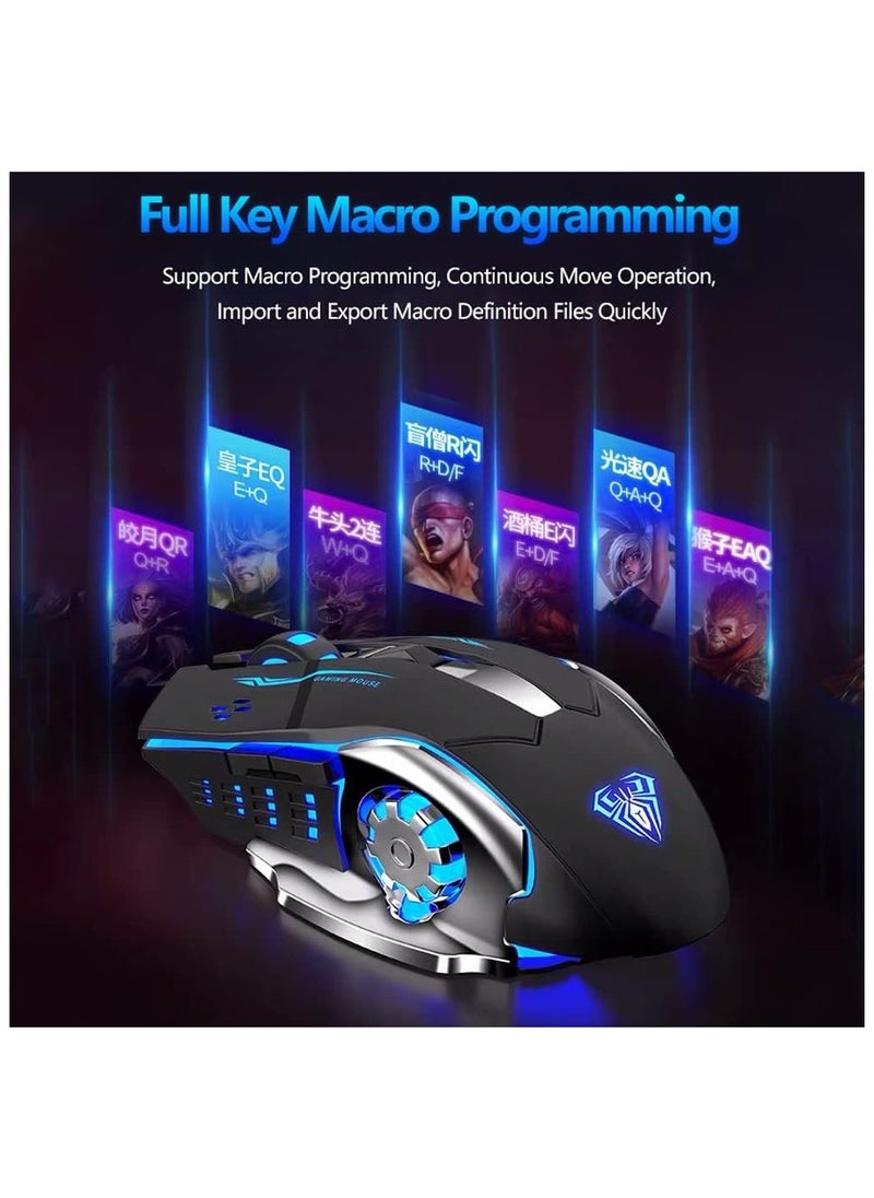 AULA - AULA S20 Gaming Mouse, Wired USB Computer Mouse with RGB LED Backlit, DPI Adjustable, PC Gaming Mice with 6 Programmable Macro Buttons for Desktop, Laptop, PC, Mac - Black - Image 1