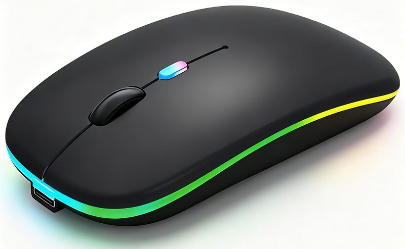 WREANU Wireless Bluetooth Mouse Rechargeable Laptop Mice with LED Lights Silent Slim Use(BT5.2 and 2.4G Portable USB Receiver)Dual Mode Computer Mouse for Laptop/iPad/Tablet/Apple/Computer/Mac(Black) - Image 1