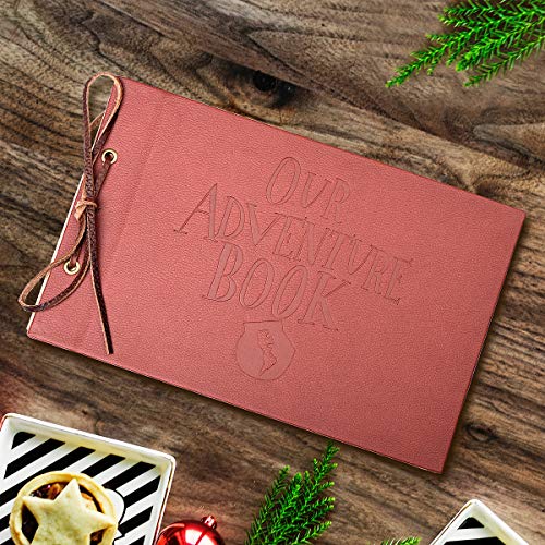 LINKEDWIN Our Adventure Book, Leather Covers with Concave Words, Up Scrapbook Album, Wedding Guestbook, 11.6 x 7.5 inch, 80 Pages - Image 2