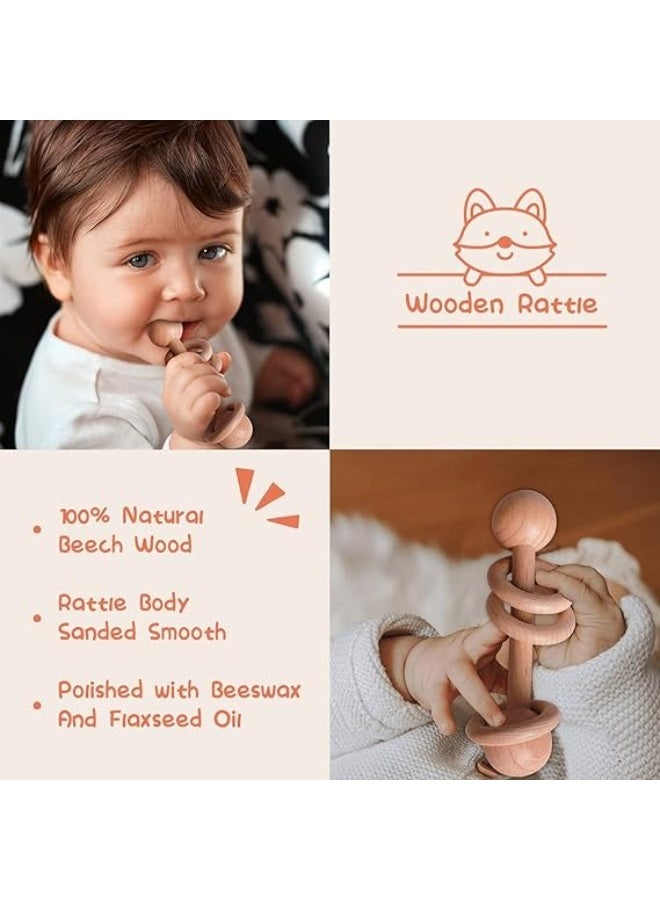 MARHABABY 7 PCS Baby Gift Set, Newborn Baby Shower Gift for Boys Girls, Baby Gift Basket with Essential Stuff, Includes Blanket, Wooden Rattle Toy, Baby Bib and Socks, Greeting Card, Newborn Baby Gift Set - Image 4