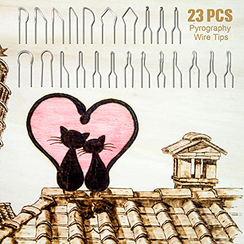 Outus 23 Pieces Wood Burning Tips Pyrography Tips Nibs Kit Wire Pen Nibs Replacement Tools for High Impedance Adjustable Pyrography Machine Accessory Tool Wood Leather Making - Image 2