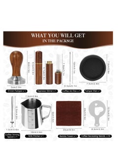 XiuWoo 23 PCS Coffee Tamper Set, Espresso Accessories Kit Barista Kit, with Espresso Tamper 51mm, Coffee Stirrer, Frothing Pitcher, Tamper Mat, Latte Art Pen, Sandalwood Tamper for Espresso Machine  - Image 2