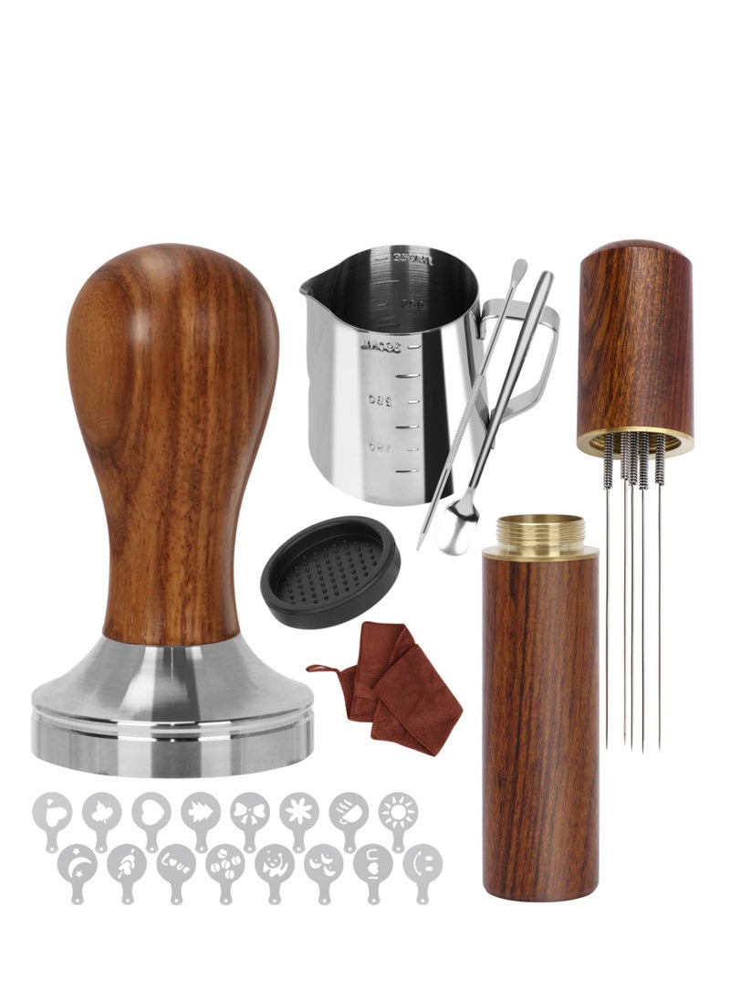 23 PCS Coffee Tamper Set, Espresso Accessories Kit Barista Kit, with Espresso Tamper 51mm, Coffee Stirrer, Frothing Pitcher, Tamper Mat, Latte Art Pen, Sandalwood Tamper for Espresso Machine