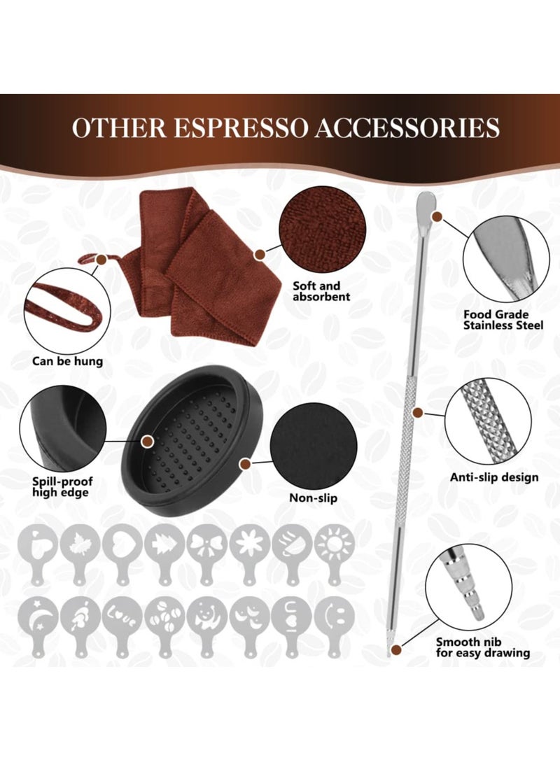 23 PCS Coffee Tamper Set, Espresso Accessories Kit Barista Kit, with Espresso Tamper 51mm, Coffee Stirrer, Frothing Pitcher, Tamper Mat, Latte Art Pen, Sandalwood Tamper for Espresso Machine