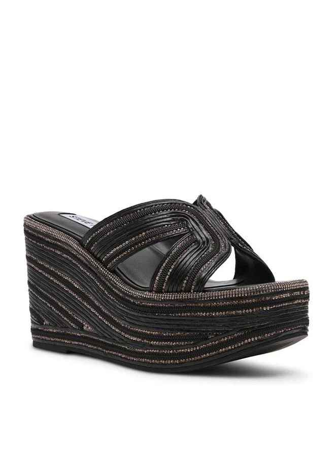 Justice Black Women's Wedge Sandals