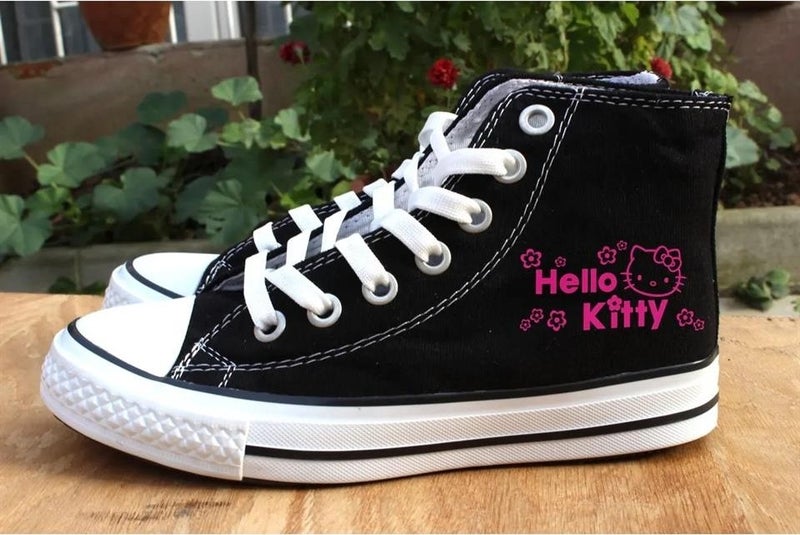 TouzModa Touz Moda Hello Kitty Pink Printed Black Canvas Shoes  - Image 1