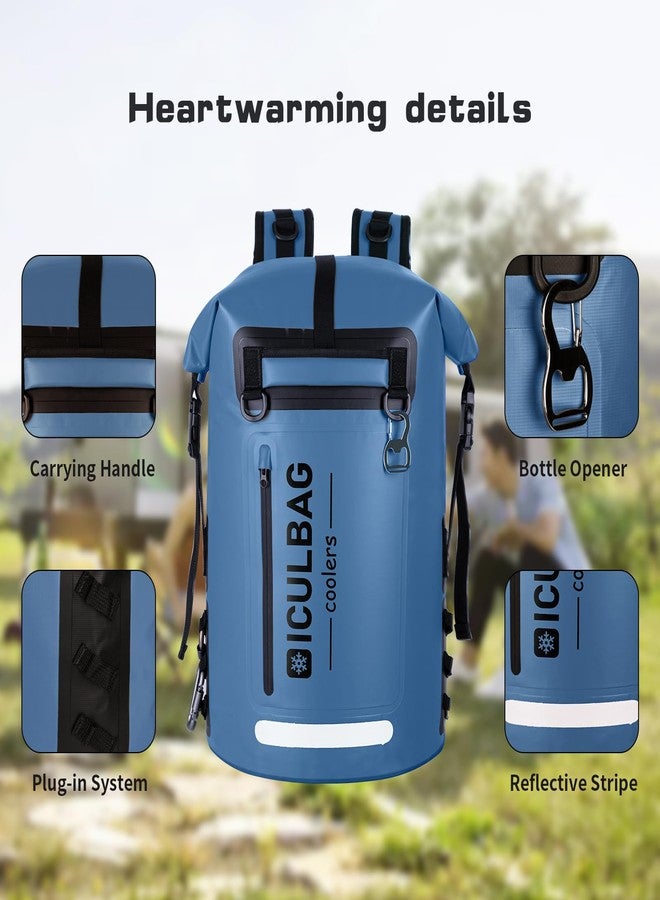 حقيبة تبريد Iculbag، معزولة، مانعة للتسرب، مقاومة للماء، قابلة للطي، سعة 35 لترًا، مناسبة للرجال والنساء، تتسع لـ 48 علبة، مثالية للمشي والتخييم والسفر والشاطئ والتجديف، تحافظ على البرودة لمدة 24 ساعة، لون أزرق - Image 5