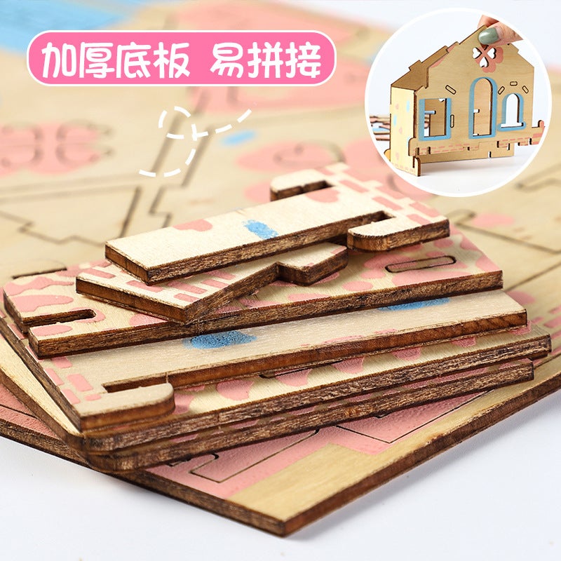 3D Three-Dimensional Puzzle Wooden Plane Educational Toys Students Diy Puzzle Block Model Children'S Gift - Image 4