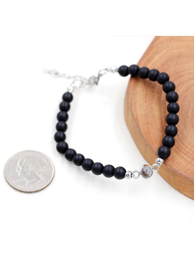 Uloveido - 100 Languages I Love You Bracelets Matching Couples Distance Friendship Gifts - 6mm White Turquoise and Black Onyx Bracelets for Women Men - Image 1