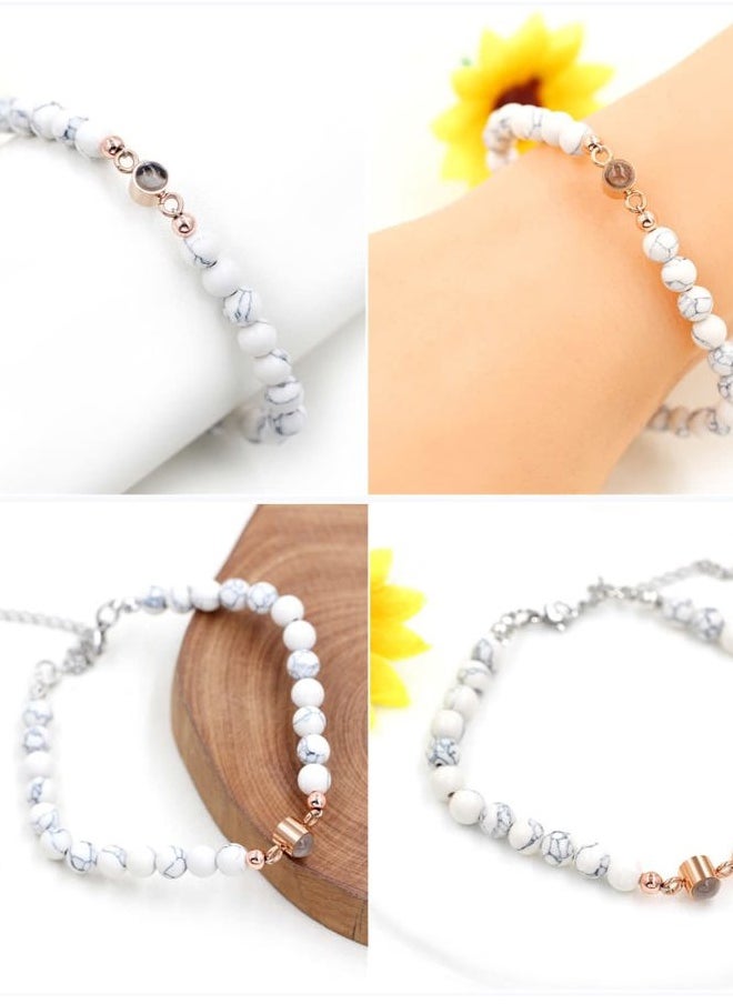 Uloveido - 100 Languages I Love You Bracelets Matching Couples Distance Friendship Gifts - 6mm White Turquoise and Black Onyx Bracelets for Women Men - Image 1