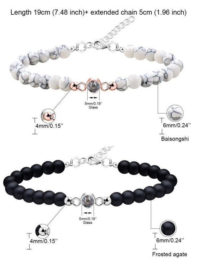 Uloveido - 100 Languages I Love You Bracelets Matching Couples Distance Friendship Gifts - 6mm White Turquoise and Black Onyx Bracelets for Women Men - Image 1