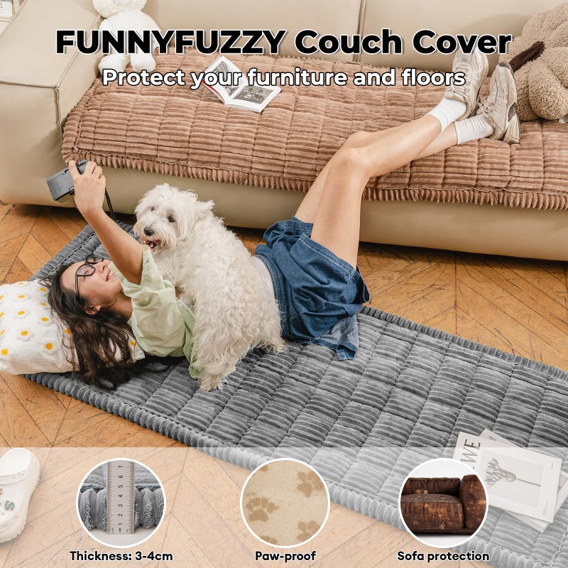 FUNNY FUZZY Pet Couch Covers for Sofa, Washable Dog Couch Cover Protector for Dogs, Flannel Couch Covers for Dogs Pet Friendly Pets Mat Bed Sofa Cover (Blue-Grey, 27.6"Ã—59.1") - Image 2