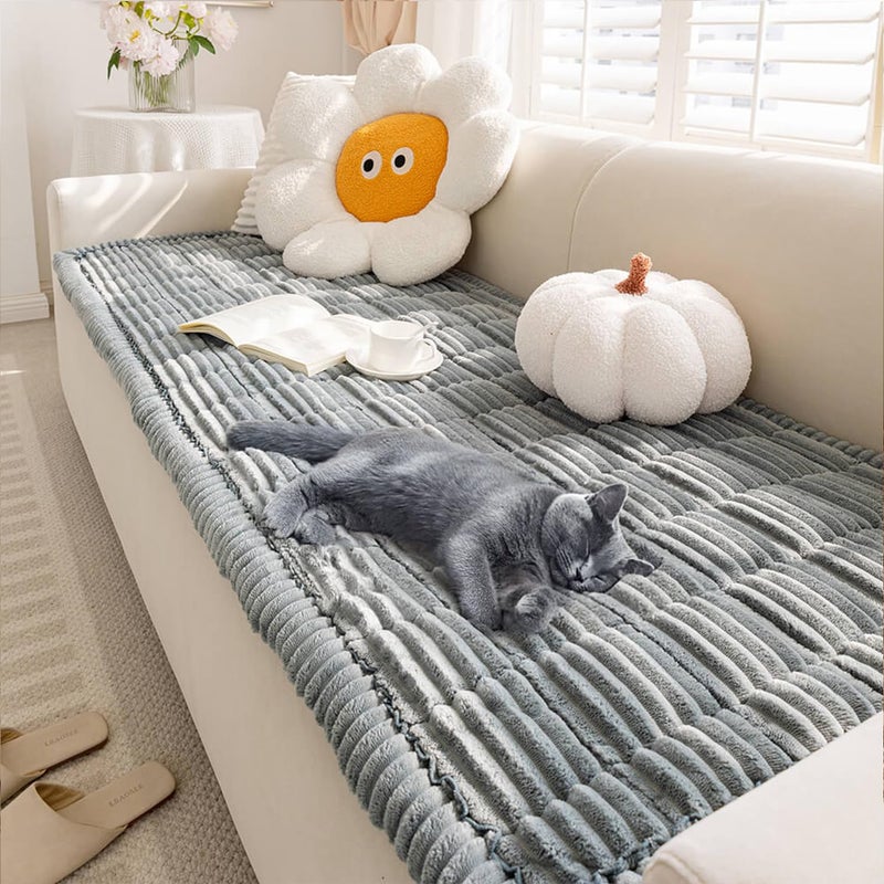 FUNNY FUZZY Pet Couch Covers for Sofa, Washable Dog Couch Cover Protector for Dogs, Flannel Couch Covers for Dogs Pet Friendly Pets Mat Bed Sofa Cover (Blue-Grey, 27.6"Ã—59.1") - Image 1
