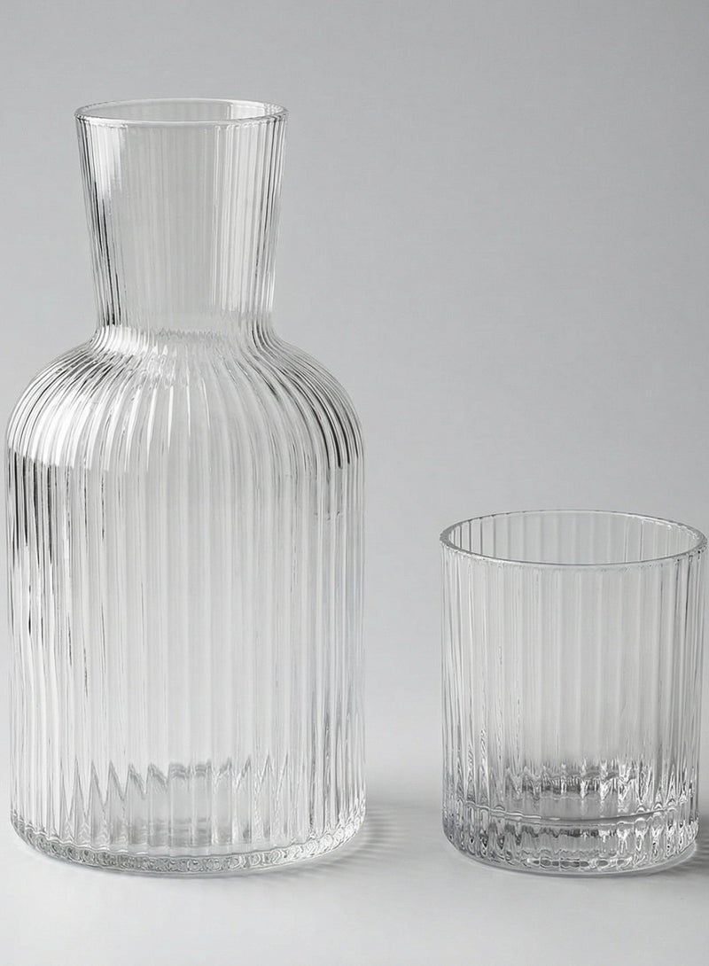 Circuit Green 750ml Carafe + 250ml Cup Bedside Glass Water Set – Clear Ribbed Borosilicate Nightstand Carafe for Bedroom, Office & Guests - Image 1