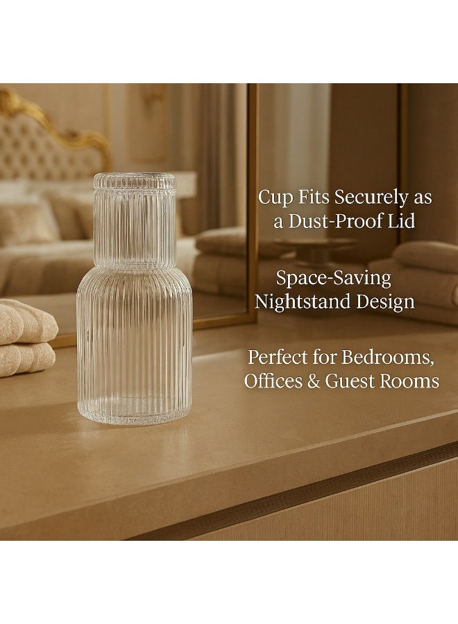 Circuit Green 750ml Carafe + 250ml Cup Bedside Glass Water Set – Clear Ribbed Borosilicate Nightstand Carafe for Bedroom, Office & Guests - Image 3