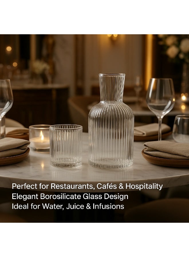 Circuit Green 750ml Carafe + 250ml Cup Bedside Glass Water Set – Clear Ribbed Borosilicate Nightstand Carafe for Bedroom, Office & Guests - Image 5