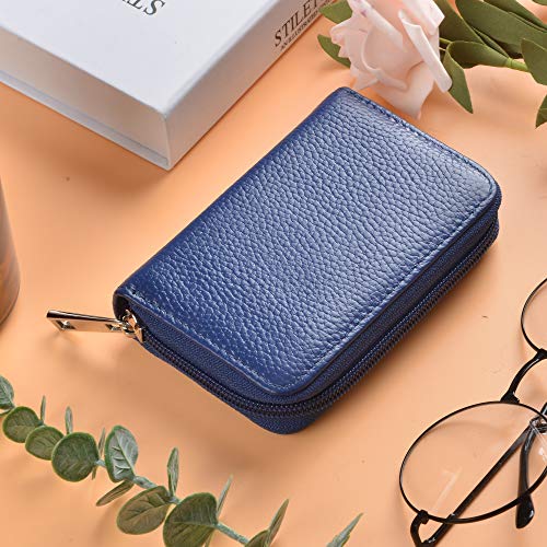Easyoulife Genuine Leather Credit Card Holder Zipper Wallet With 26 Card Slots (Blue) - Image 2