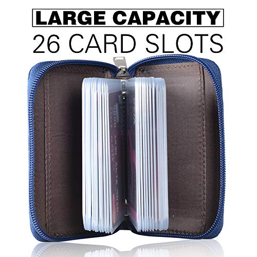Easyoulife Genuine Leather Credit Card Holder Zipper Wallet With 26 Card Slots (Blue) - Image 3