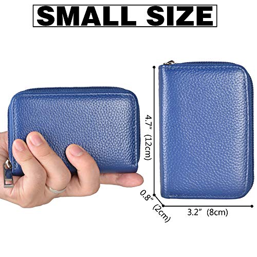 Easyoulife Genuine Leather Credit Card Holder Zipper Wallet With 26 Card Slots (Blue) - Image 4