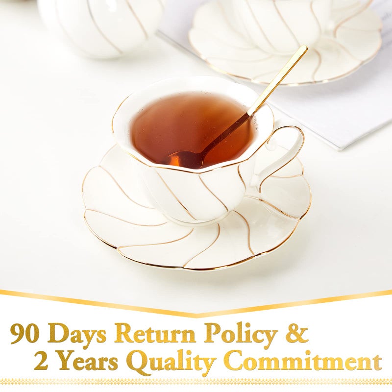 Dujust 3 Pcs Porcelain Tea Cup And Saucer Set With Tea Spoon  Luxury British Style Tea/Coffee Cup Set With Golden Trim  Beautiful Tea Set For Living Room Decoration & Tea Party - Image 5